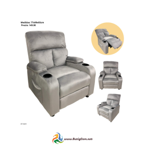 51 Sofa Reclinable con Portavaso Tela Gris