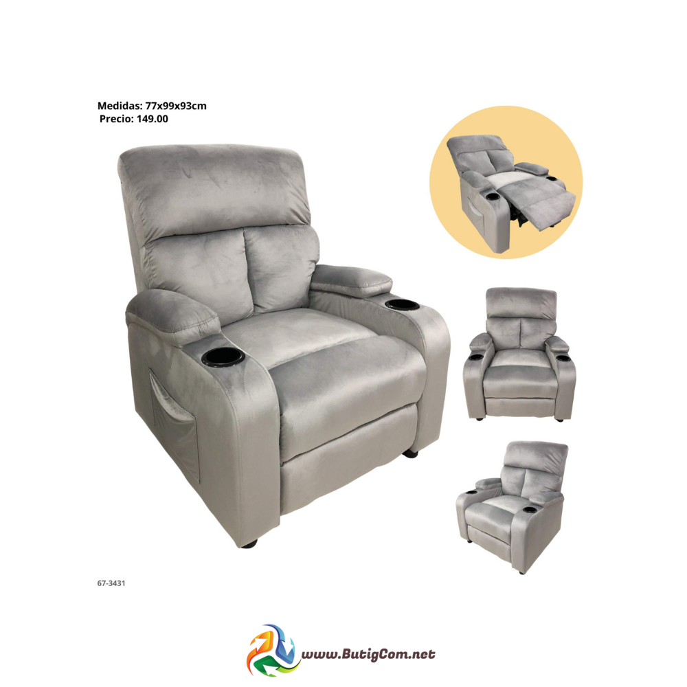 Sofa Reclinable con Portavaso Tela Gris