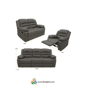53 Juego de Sofa Gris Reclinable 3, 2, 1 Cuerina