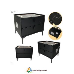 63 Mesita Negra de Noche con Bluetooth+Luz+Cargador 2 Gavetas