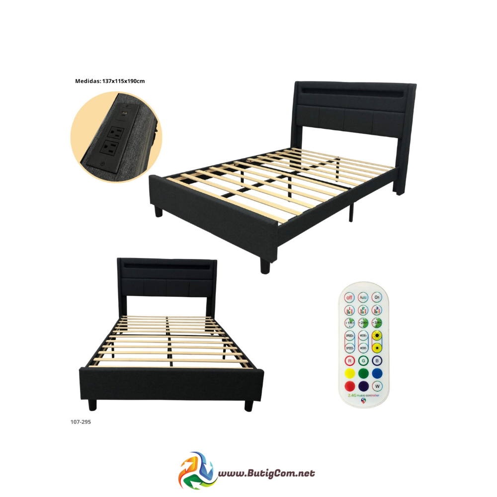 Cama Twin Gris Oscuro LED