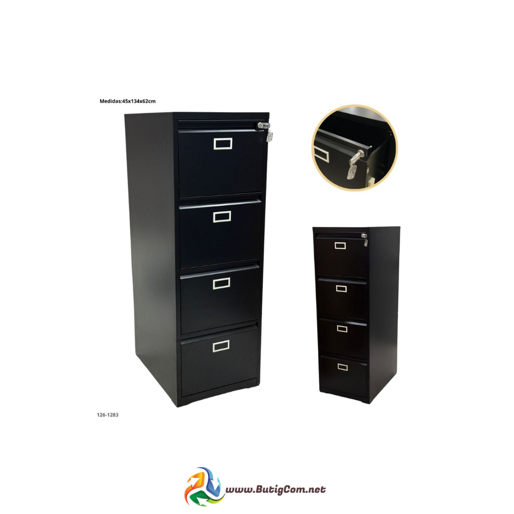 Archivador Metálico 4 Gavetas Negro Plegable