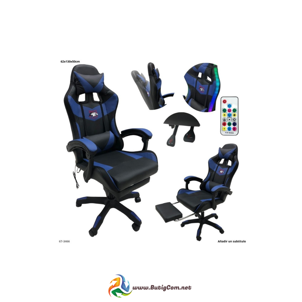 Silla Gaming Negra/Azul RGB-LED con Reposa Pie